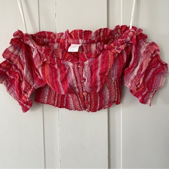 Ale by Alessandra Red, Orange, White Cropped Off The Shoulder Paulita Top - Picture 4 of 12